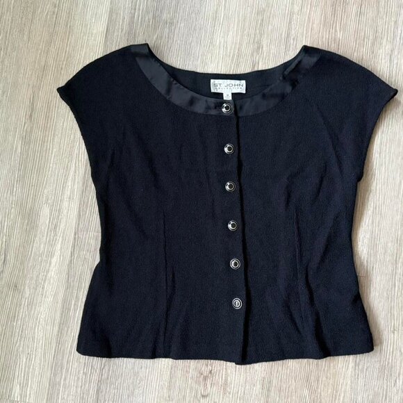 St. John Collection Scoop Neck Button-Up Top — Black (Size XL / US 12) - Picture 3 of 6